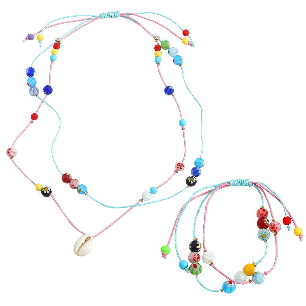 Croix-frontière Populaire Coréenne De Mode À La Main Coloré Fil Tissé Bracelet Et Collier Set Multi-couche Verre Perle Clavicule Chaîne En Gros display picture 5