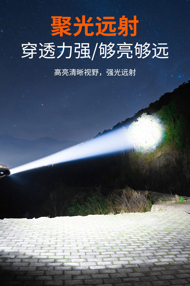 Cross-Border High-Intensity Long-Range Tactical Flashlight with Telescopic Zoom, Adjustable Brightness, Outdoor Flashlight, Aluminum Alloy, Waterproof, Rechargeable Model