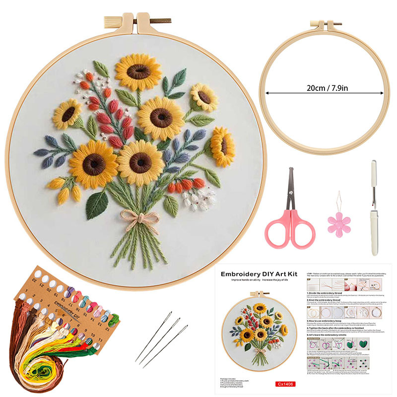 Nuevos productos bordados a mano DIY material paquete ramo de flores flores girasol original Amazon transfronterizo inglés