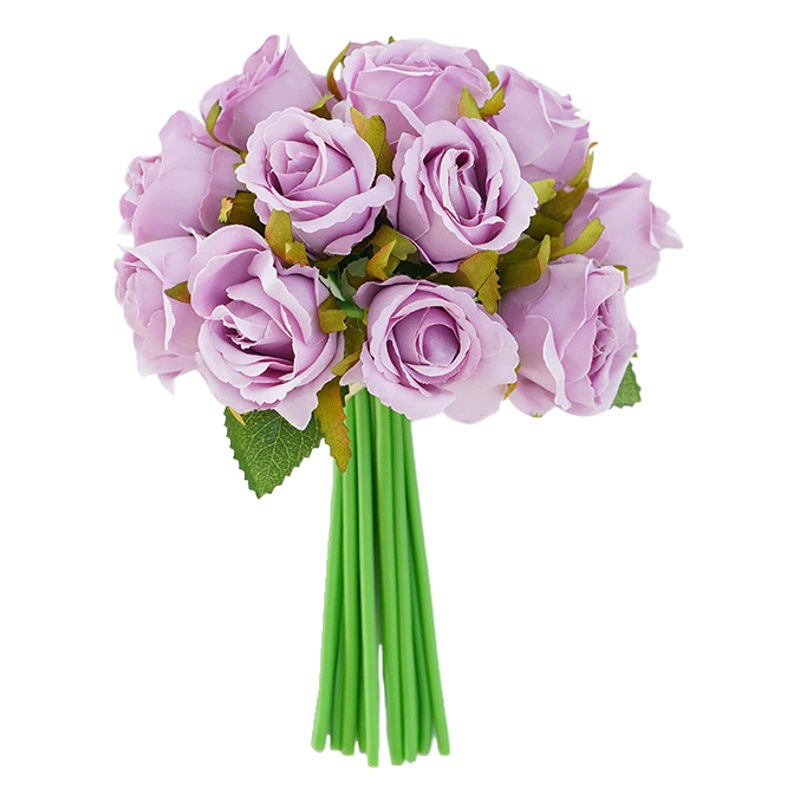 Моделирование прямых поставок с фабрики 12 маленьких роз Высококачественная шелковая ткань Искусственные цветы свадебная фотография невесты DIY букет в руках