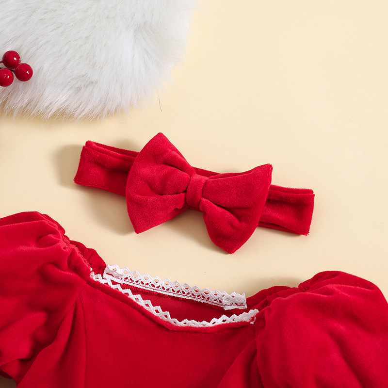 Vestido nuevo de Navidad para niños 2023 vestido de princesa de malla de estrella con manga de burbuja + lazo_voghion.com
