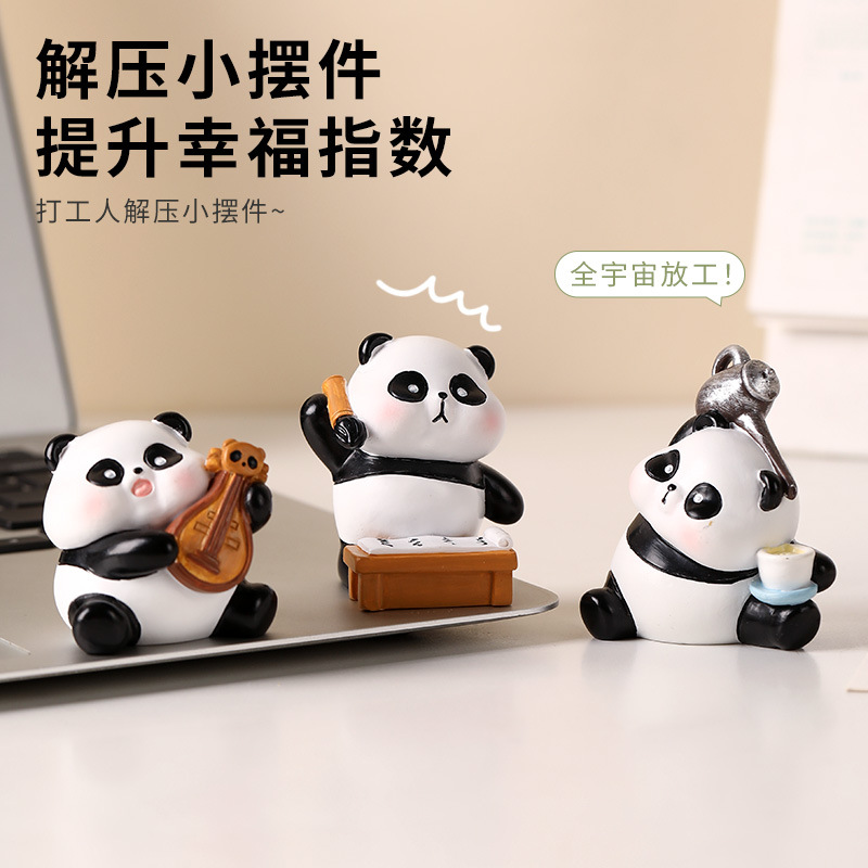 Oficina adorable panda decoración diaria caja ciega muñeca dibujos animados adornos de escritorio de resina artesanía regalos