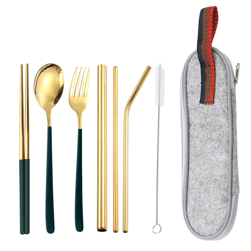 다크 그린 골드 7 종 세트/라이트 그레이 가방