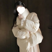 新款蕾丝小香风宽松羽绒服女白鸭绒韩版短款小个子加厚外套潮