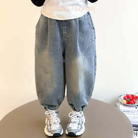 童装批发女童裤子春秋新款儿童宝宝洋气垮裤长裤男女童束脚牛仔裤