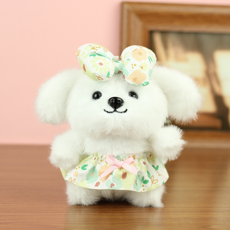 Linda y linda falda floral colgante de perro de juguete de peluche de dibujos animados muñeca de perro bolso de escuela colgante muñeca muñeca pequeña