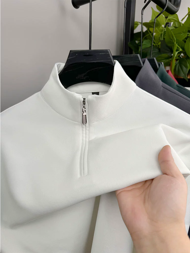 Мужской осенний лонгслив для отдыха, базовый хлопковый свитшот с молнией, высокий воротник, простой и элегантный дизайн