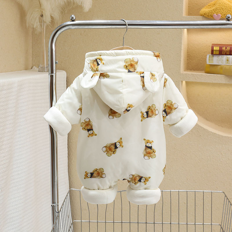 Ropa de una pieza de manga larga para recién nacidos de invierno, mameluco con capucha de dibujos animados para bebés y niñas