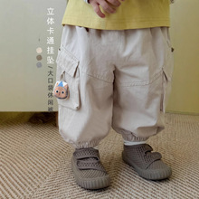 儿童玩偶工装裤2025新款秋季宝宝纯色秋装裤子男童时尚韩版休闲裤