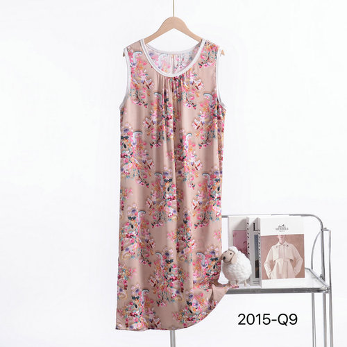 Miansilk nightdress, women's summer loose large size sleeveless vest, skirt, artificial cotton home wear, mother's cotton silk nightgown
