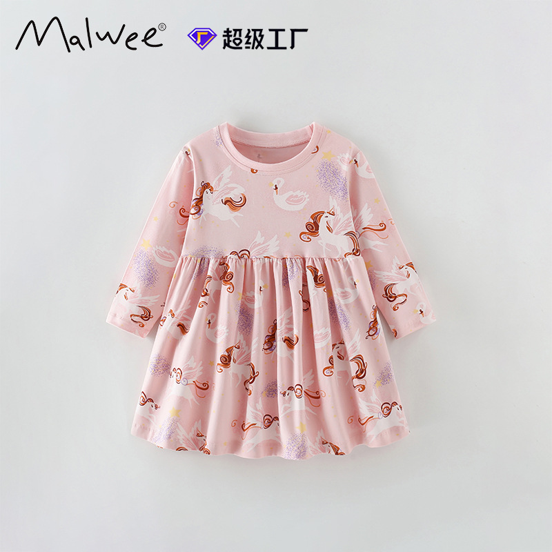 Malwee transfronterizo vestido de niña otoño y invierno nuevo estilo europeo y americano vestido de princesa para niños de manga larga de cuello redondo vestido de estilo occidental