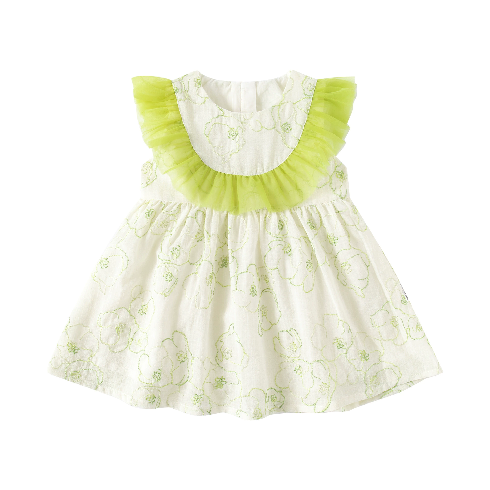 Summer vest, girl's skirt, children's green dress with sleeves, western style