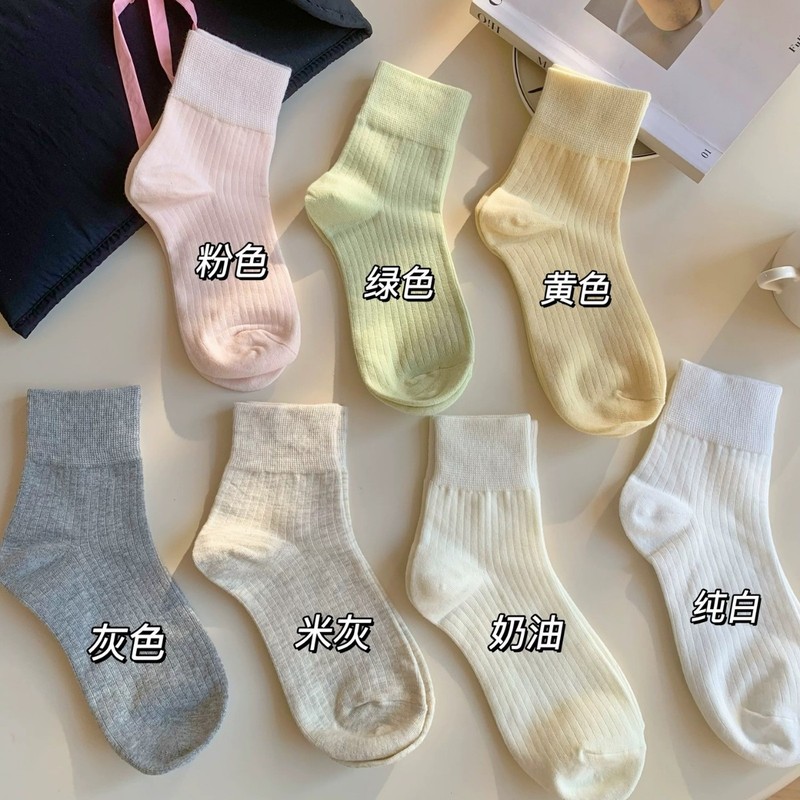 纯色袜子女夏季中筒袜ins潮纯棉月子袜日系复古白色配勃肯鞋短袜|undefined