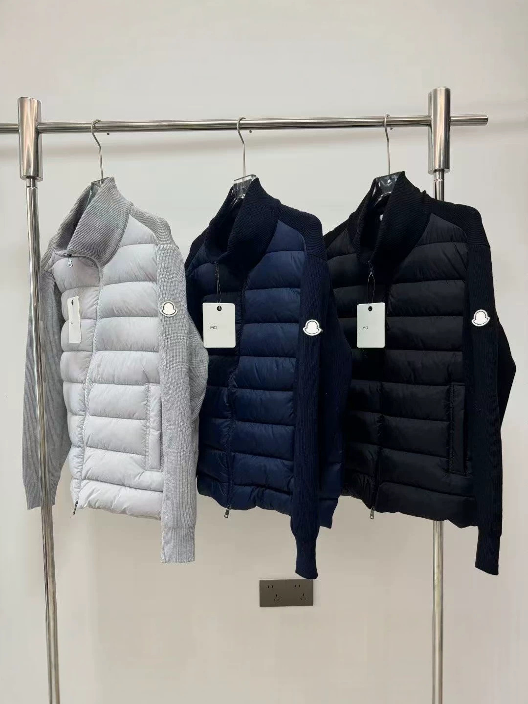 Kişi üçün toxunma trikotaj yüngül pambıq jaket, açıq ön, dik yaxalıq