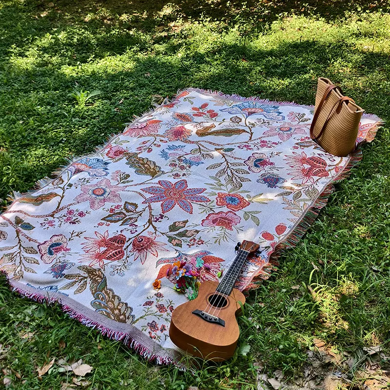 跨境专用美式花草艺术毯子网红沙发毯子午睡客厅办公室午睡毯挂毯