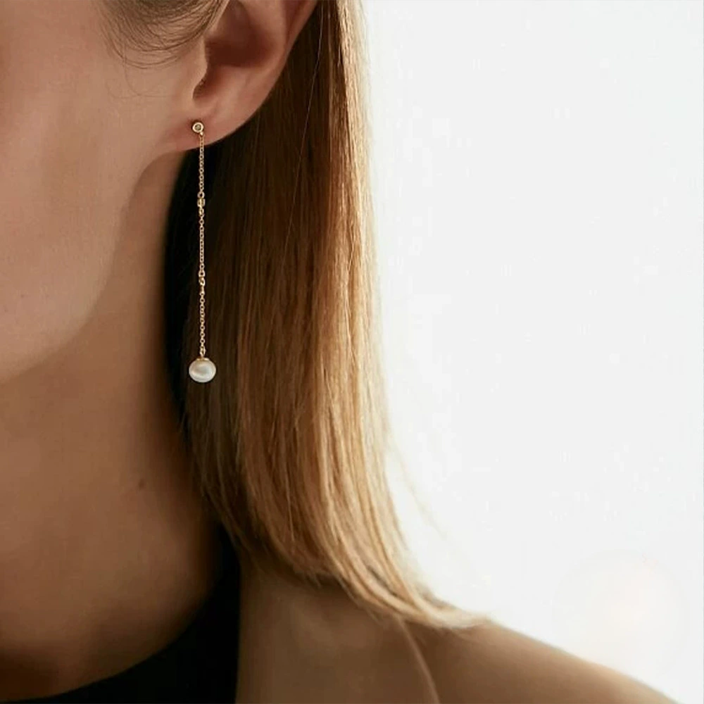 Long chain with tassels, earrings from pearl, silver 925 sample
