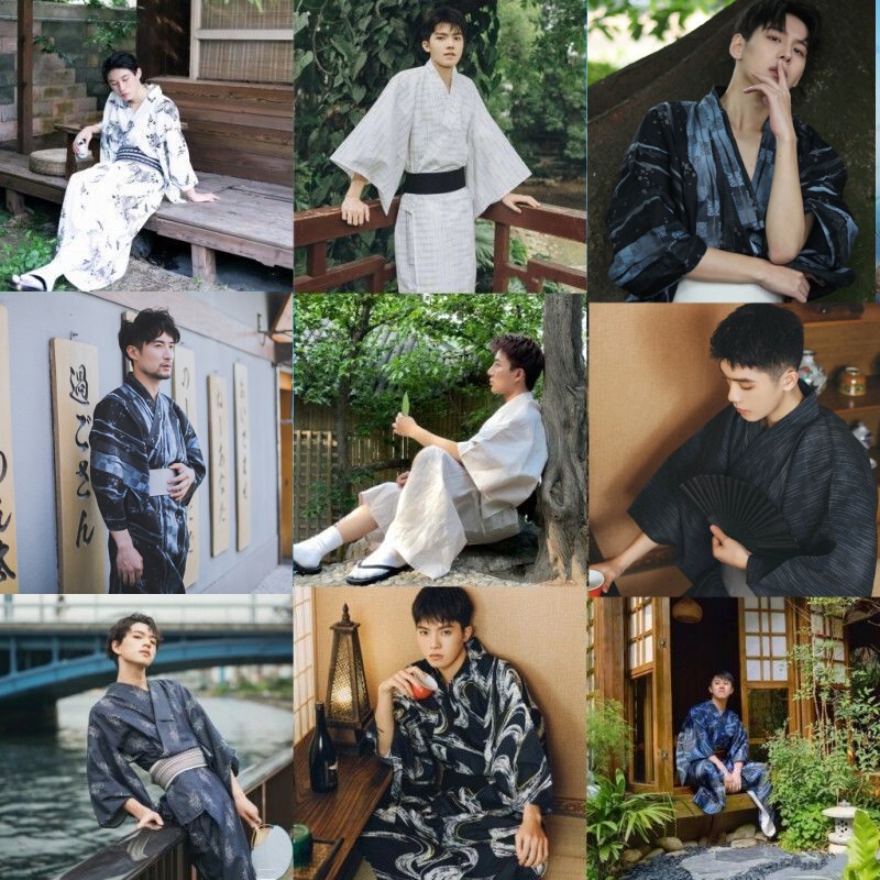 Kimono Men's Dress Traditional Improved Japanese Style Men's Kimono Japanese Samurai Style Yukata Photography Script Killing Clothing