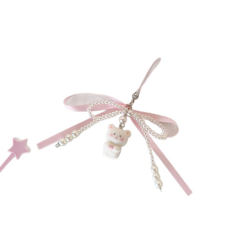 日本と韓国のかわいい植毛子猫バッグペンダント甘いパールリボンキーホルダージュエリーペンダント小さなギフト|undefined