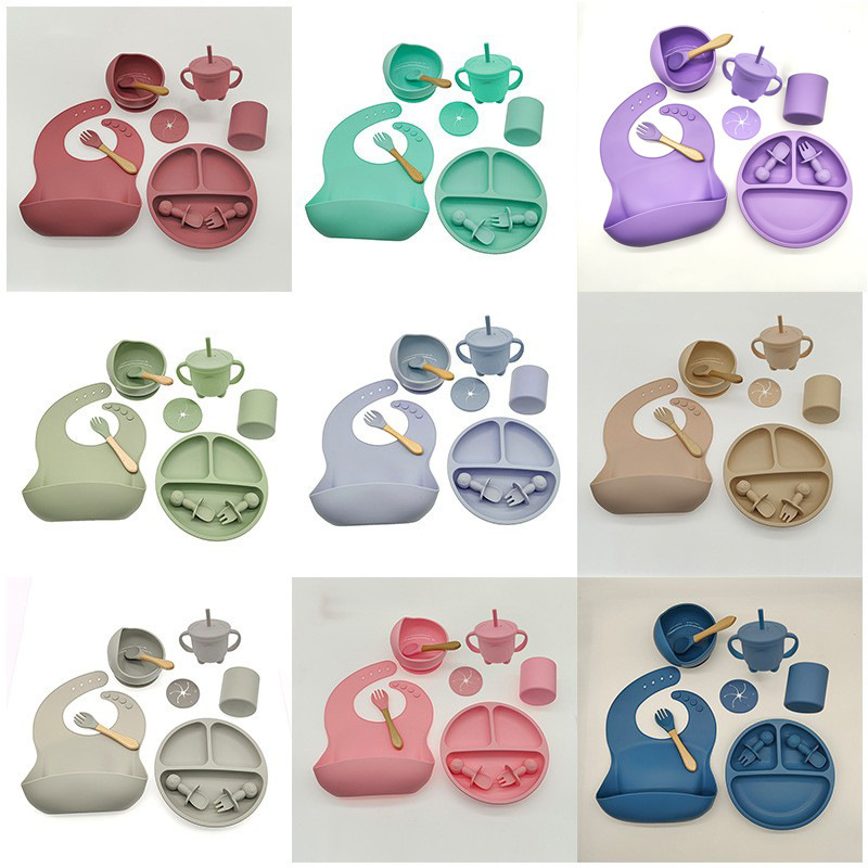 Bandeja de comida de silicona para niños Juego de seis piezas Tazón de ventosa de entrenamiento de alimentos para bebés Bandeja de comida de silicona para bebés Juego de diez piezas