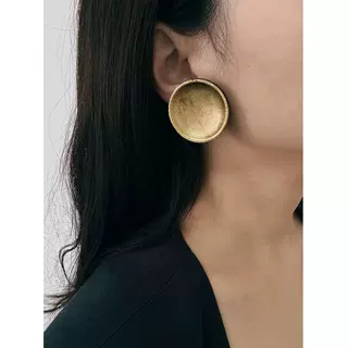 复古轻奢金色圆形大耳夹耳钉女26年爆款木质时髦高级感耳环夸张女