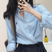 品牌折扣女装剪标清仓特价纯棉宽松长袖刺绣百搭美式气质衬衫上衣