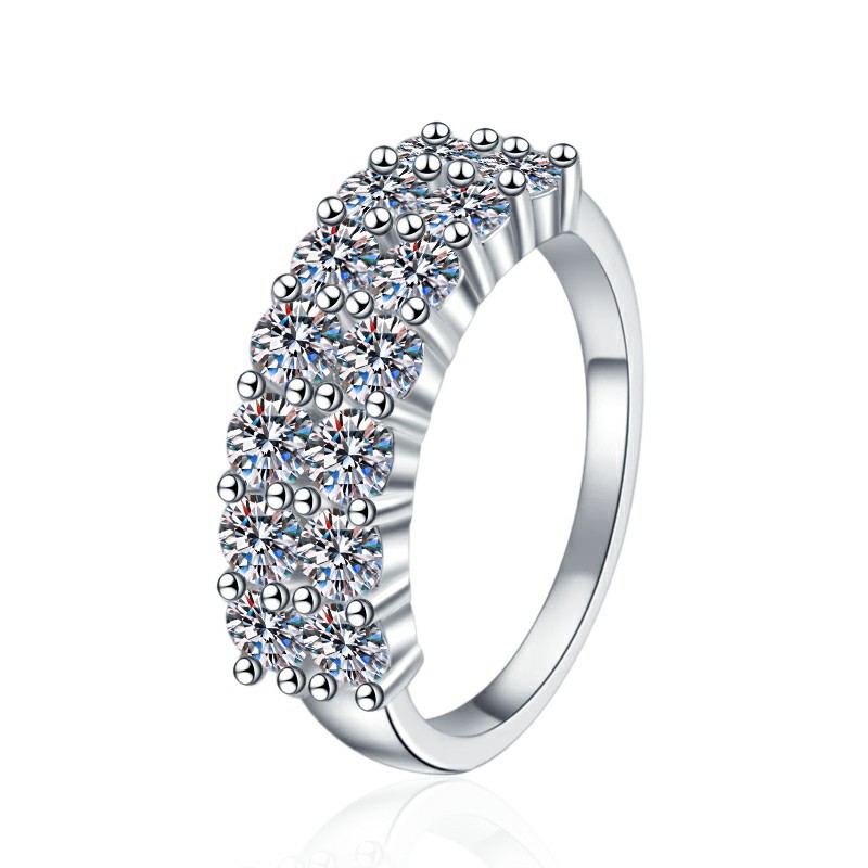 S925 Sterling Silver Double Row Moissanite Ring Old Money Style_voghion.com