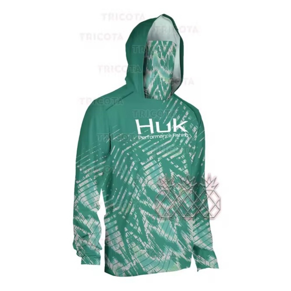 Cross-Border Huk Men's Long-Sleeved Hooded Mask All-In-One Fishing Clothing Anti-Uv Shirt Sun Protection Fishing Clothing