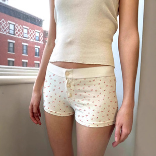 2024 Fashion Casual American Style Summer Cotton Low Waist Multicolor Three Button Threaded Shorts Home Casual Hot Pants for Women