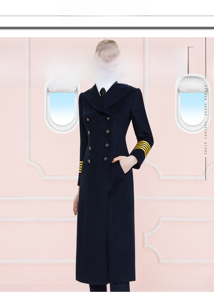 Stewardess-Mantel Damen Mittellanger Herbst- und Winter-Wollmantel für Flugkapitän/Pilot/Bodenabfertigung am Flughafen_voghion.com