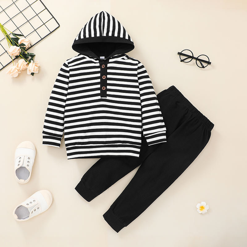 Nihaojewelry Children's Hooded Pullovers Striped Trousers Two-piece Set Wholesale display picture 1