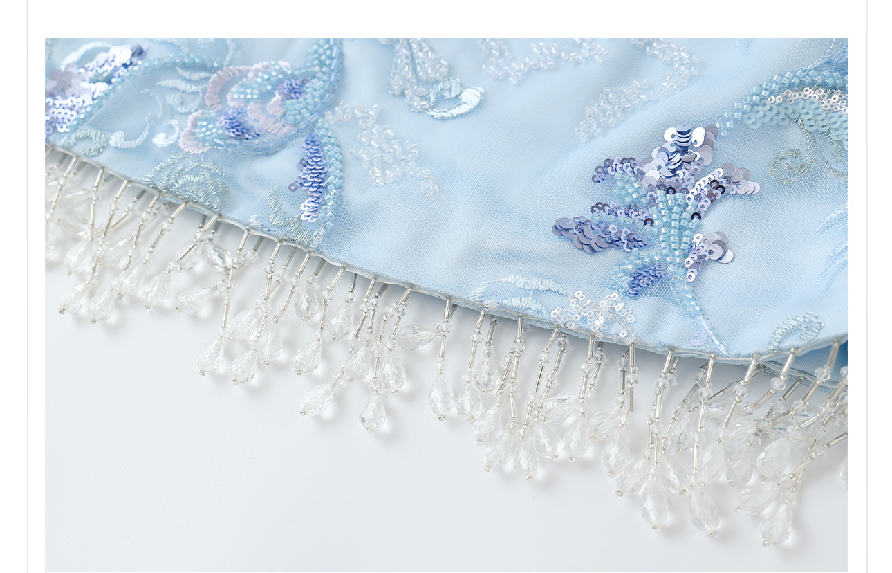 Áo gile nữ thêu sequin tua rua phong cách tân cổ điển xuân hè — xanh lam, màu mơ chi tiết 20