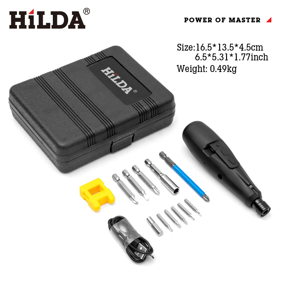 Hilda en stock instalación de muebles de carga destornillador eléctrico pequeño tornillo eléctrico herramienta eléctrica traje al por mayor