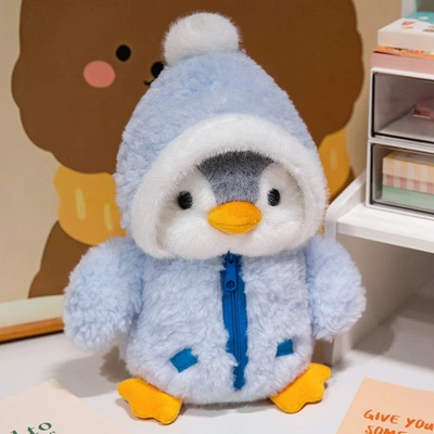 Cross-border costume-changing penguin plush toy, popular oceanarium souvenir gift, doll, stuffed animal, pillow (Oyuncaq yastıqlar) - blue-penguin-25cm