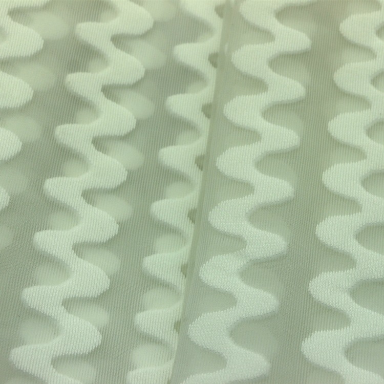 提花3D网眼布针织经编S波浪纹提花毛丝镂空气层三明治网眼布面料