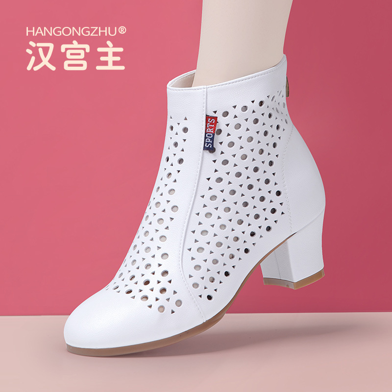 Genuine Leather Dance Shoes for Women, Soft-Soled Mid-Heel Latin Dance Shoes, Sailor Jazz Square Dance Shoes, Summer Wear-Resistant and Breathable