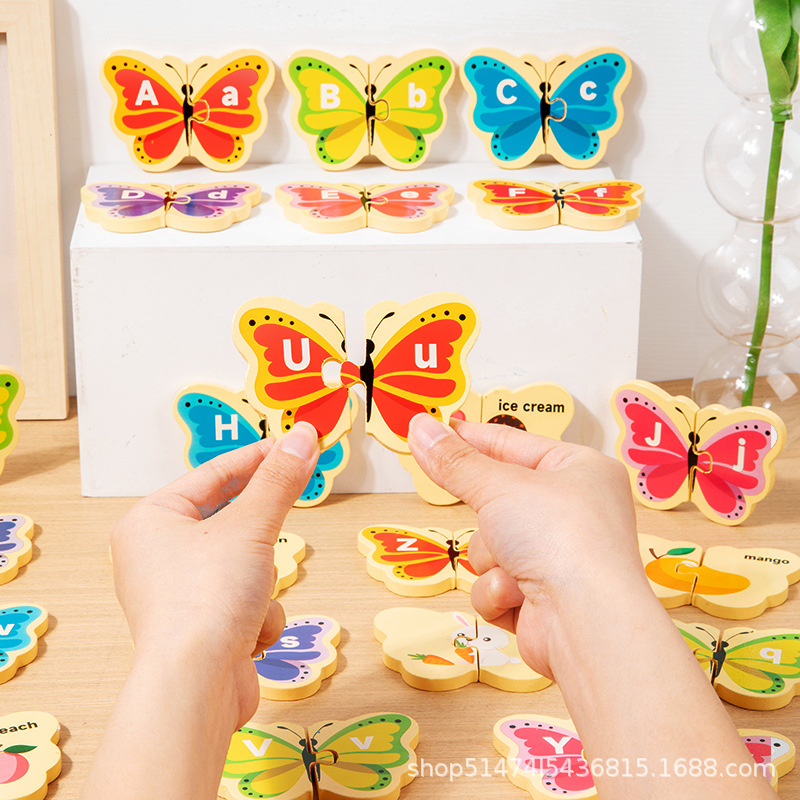 Colorful Butterfly Creative Alphabet Matching Game Early Childhood Education English Cognitive Wooden Puzzle