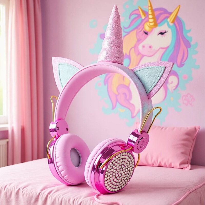 Factory Direct Supply of Popular Cross-Border Selling Cartoon Head-Mounted Wired Rhinestone-Encrusted Cute and Fashionable Unicorn Children's Headphones Factory Direct Supply of Popular Cross-Border Selling Cartoon Head-Mounted Wired Rhinestone-Encrusted Cute and Fashionable Unicorn Children's Headphones