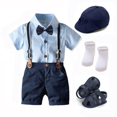 Baby boy set crawling suit, formal suit, trendy short-sleeve onesie with belt pants, one piece for dropshipping