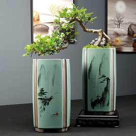 紫砂兰花盆墨兰惠兰蝴蝶兰陶瓷特大兰草高花盆手绘山水盆景盆