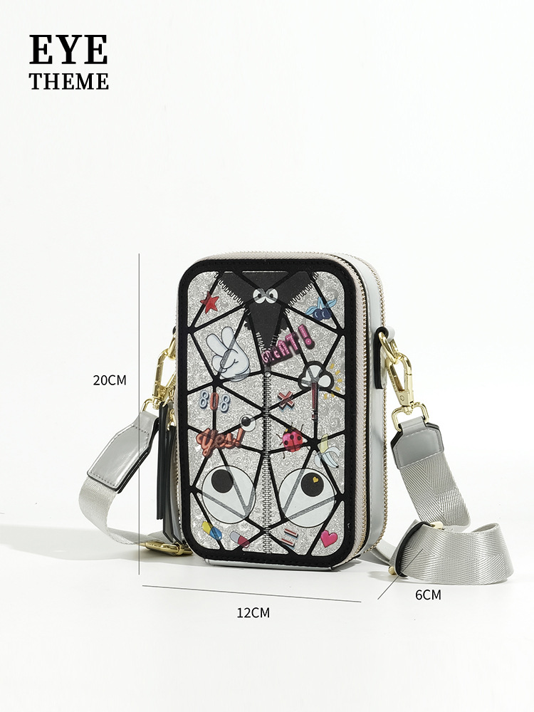 Sequinilla especial para mujeres bolsas de teléfono móvil empalmado impresión tarjeta de cremallera bolsas de cámara diseño de moda 2664 #