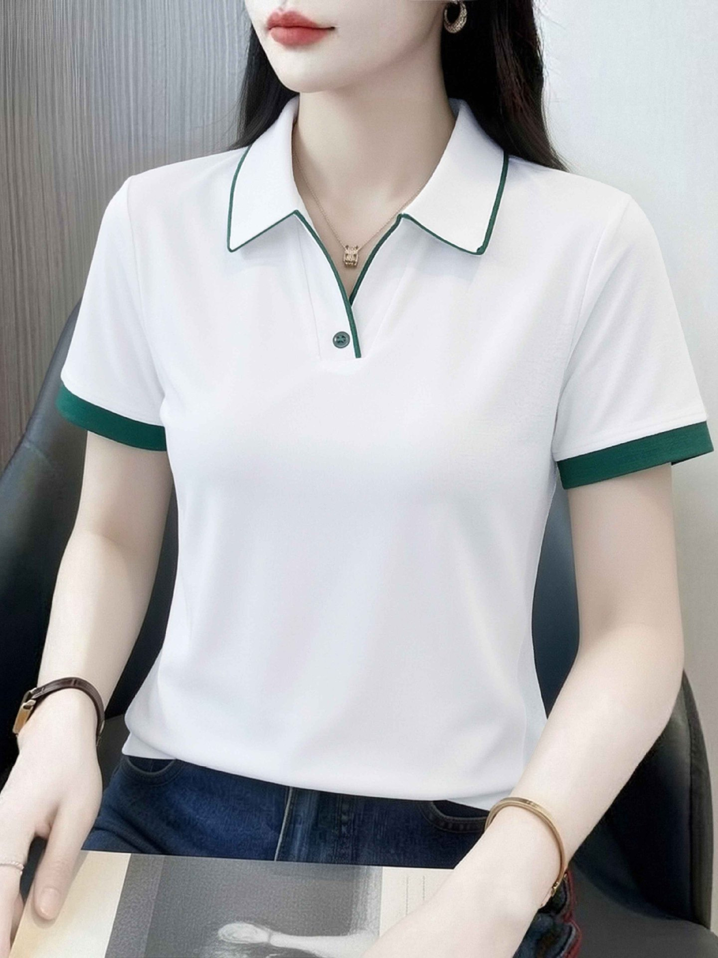 Contrast Color Short-Sleeved T-Shirt for Women, Summer New Style, Pure Cotton, Slim Fit, Versatile, Fashionable, Loose Casual T-Shirt Top for Women