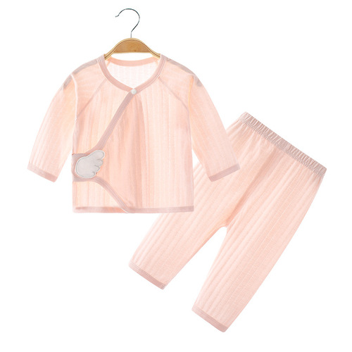 Baby air-conditioning clothing summer thin wing boneless newborn clothes pure cotton monk suit long-sleeved baby pajamas