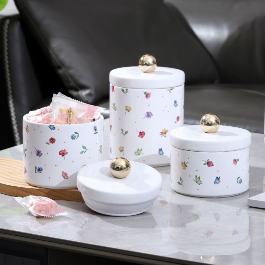 Creative Light Luxury Ceramic Storage Jar Kitchen Coffee Bean Sealed Jar Home Living Room Candy Jar Container Ornament Decor