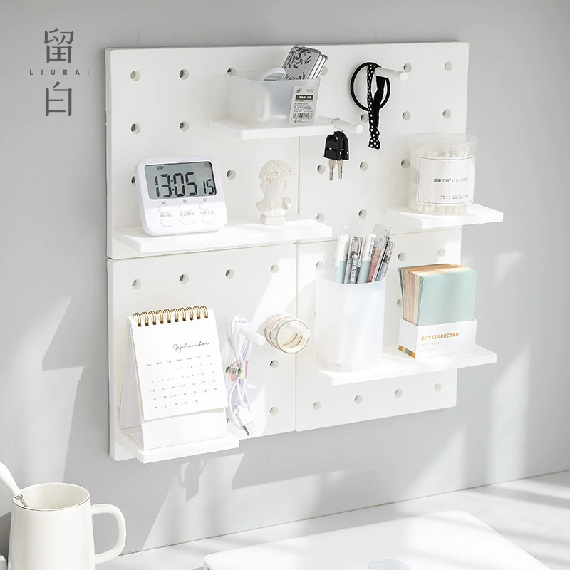 Pegboard Wall Organizer Panel, Desktop & Dorm Storage, White, 27.6×26.2×4.6 cm
