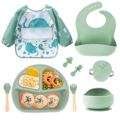 Cross-border children's silicone tableware baby food plate bowl love set eight-piece set baby silicone plate set wholesale