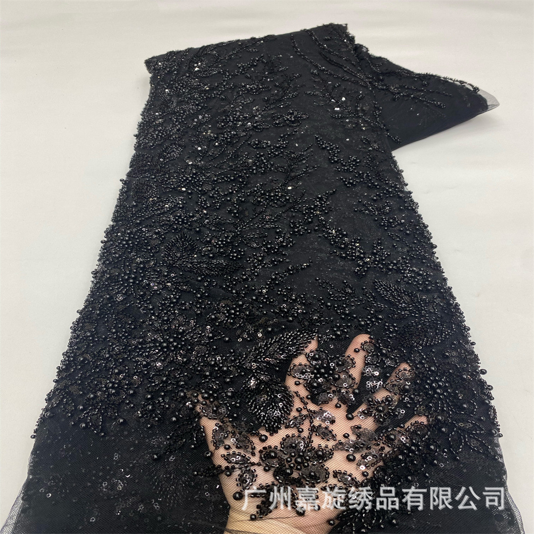 Nuevo diseño francés de gran flor tubo de perlas cristal sequinilla tela bordada alta fijación vestido de boda vestido de baile tela bordada de encaje image 11
