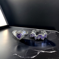 法式甜酷風紫鑽鋯石開口戒指女時尚個性百搭小眾ins食指戒指環潮