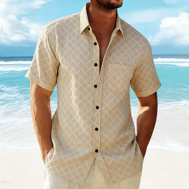 2026 New Foreign Trade Men's Short-Sleeved Shirt Hawaiian Style Floral Shirt Loose Casual Lapel Five-Quarter Sleeve Shirt