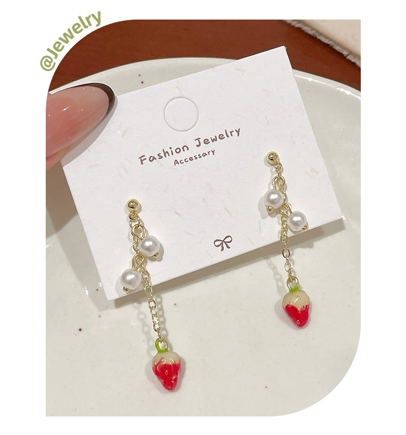 Alloy Material 1 Pair Casual Elegant Sweet Strawberry Bow Knot Enamel Alloy Drop Earrings