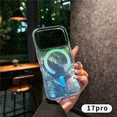 高级感冰川纹适用苹果17磁吸手机壳iphone17Air渐变镭射17pro防摔
